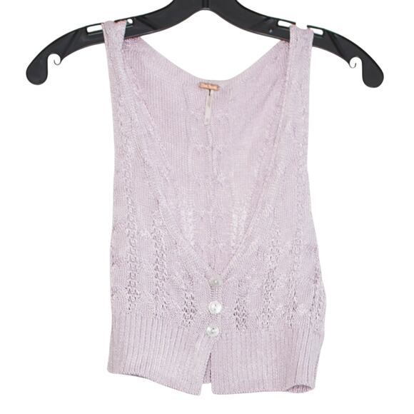Free People Cropped Sweater Vest Y2K Cottage Preppy Academia Pastel Purple XS - Picture 1 of 7